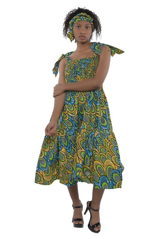 Smocked Tie Shoulder Dress