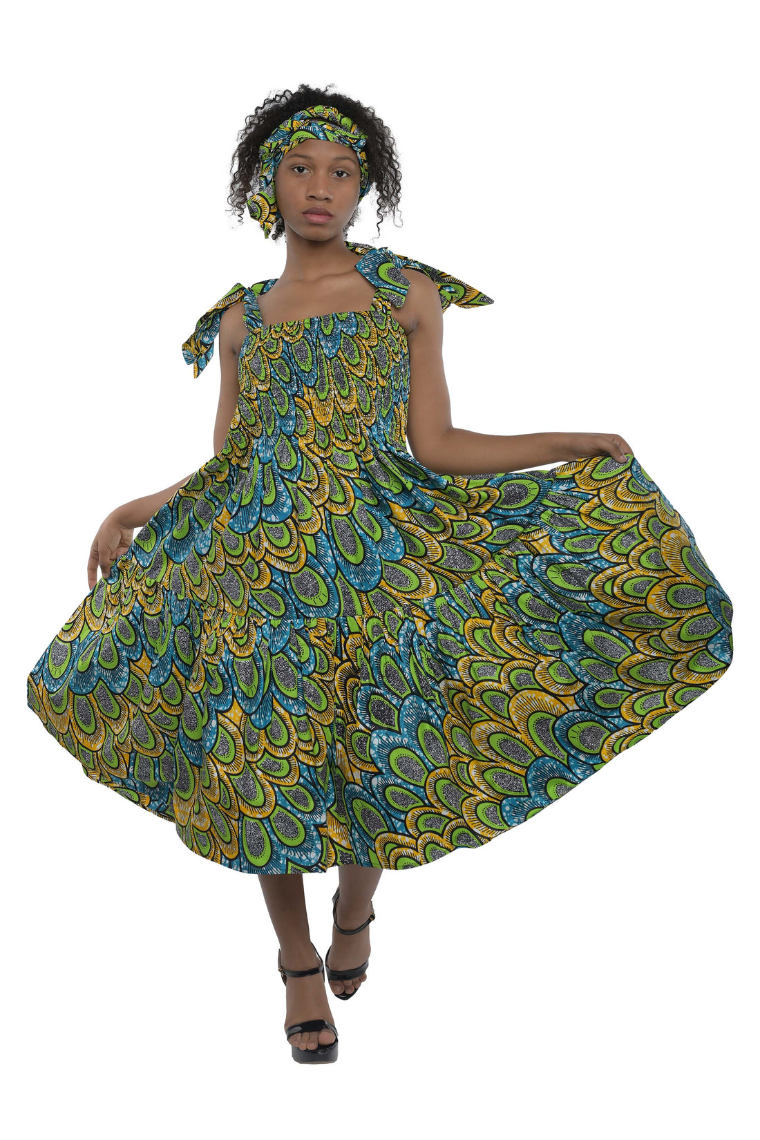 Smocked Tie Shoulder Dress