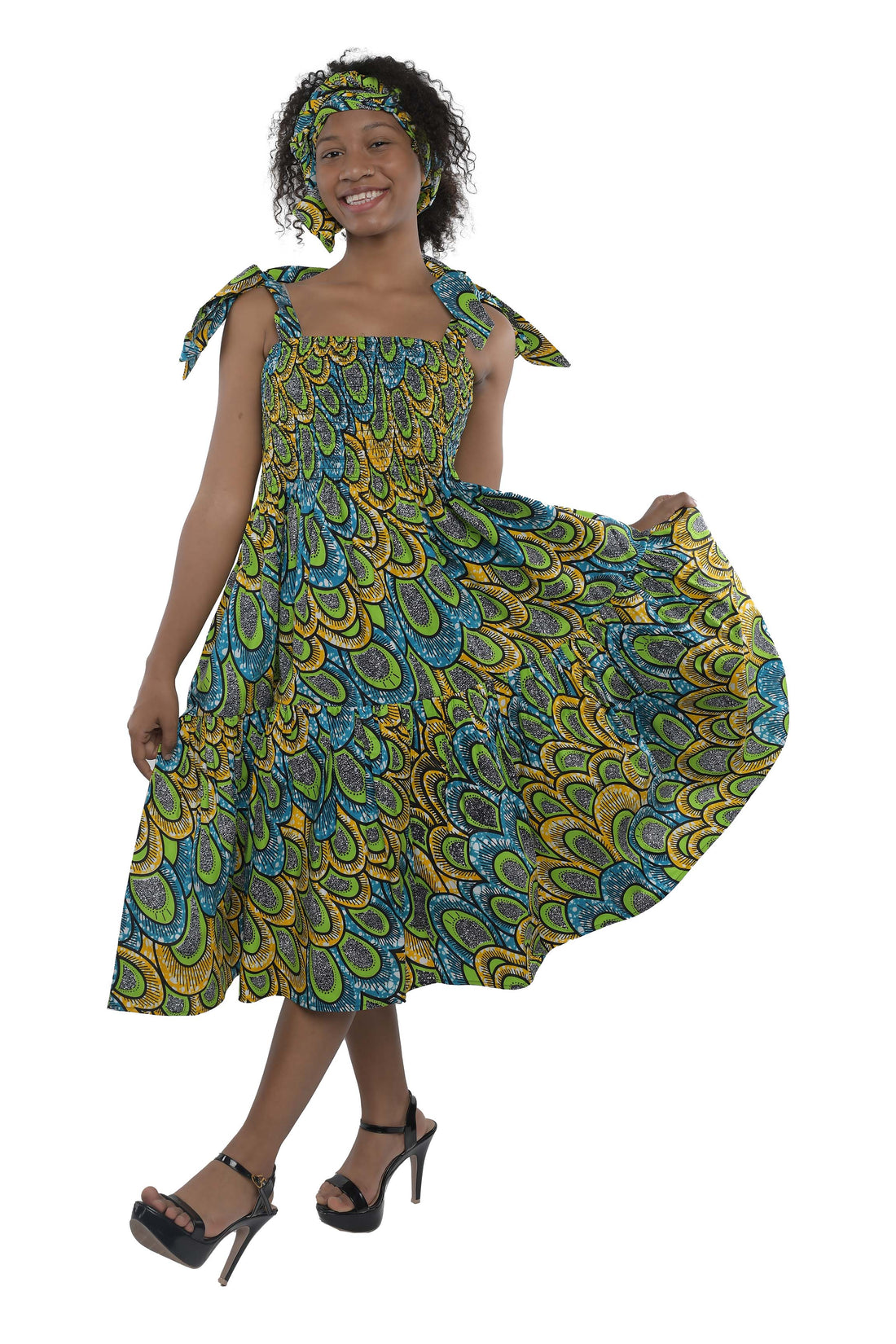 Smocked Tie Shoulder Dress