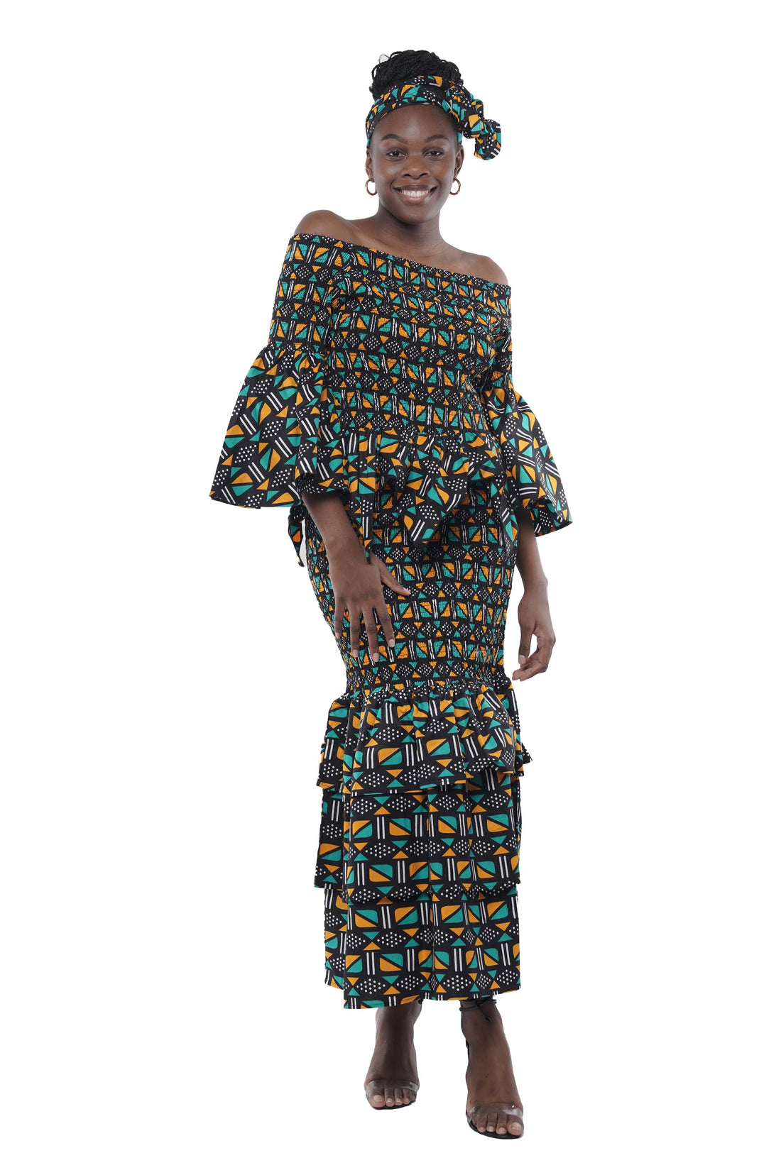 African Zig Zag Hem Top and Fish Tail Skirt Set