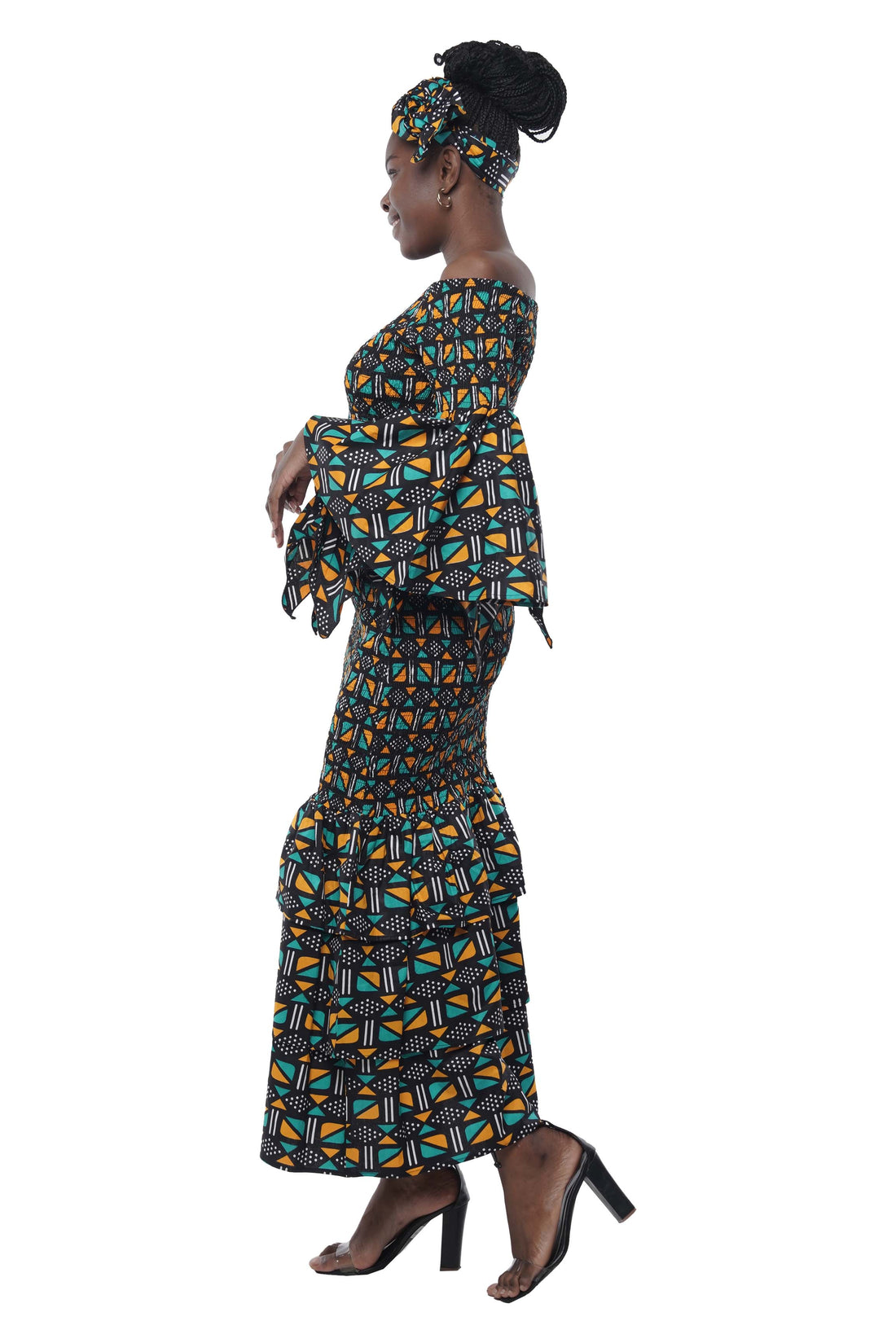 African Zig Zag Hem Top and Fish Tail Skirt Set