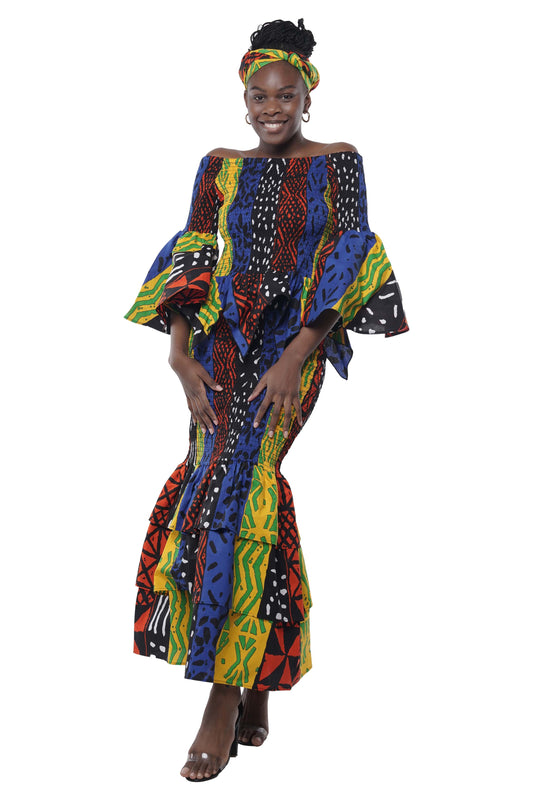 African Zig Zag Hem Top and Fish Tail Skirt Set