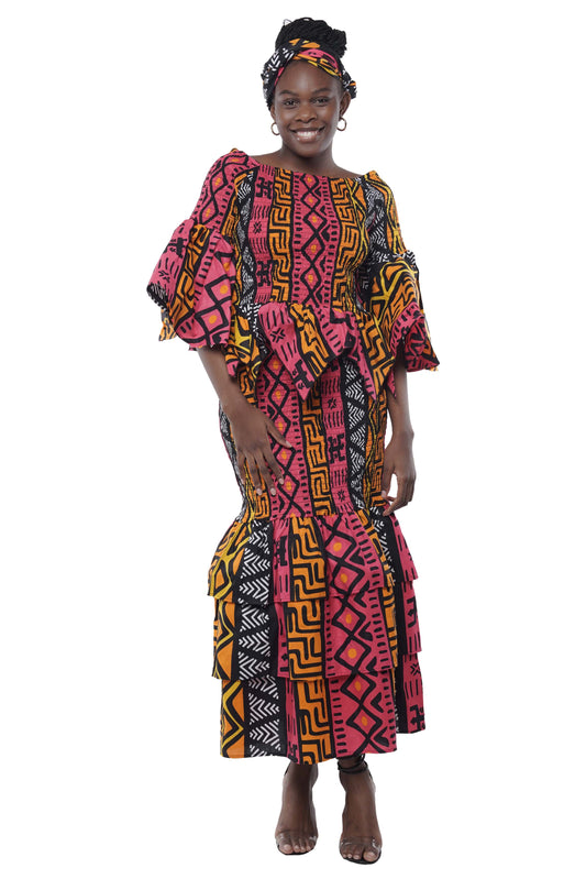 African Zig Zag Hem Top and Fish Tail Skirt Set