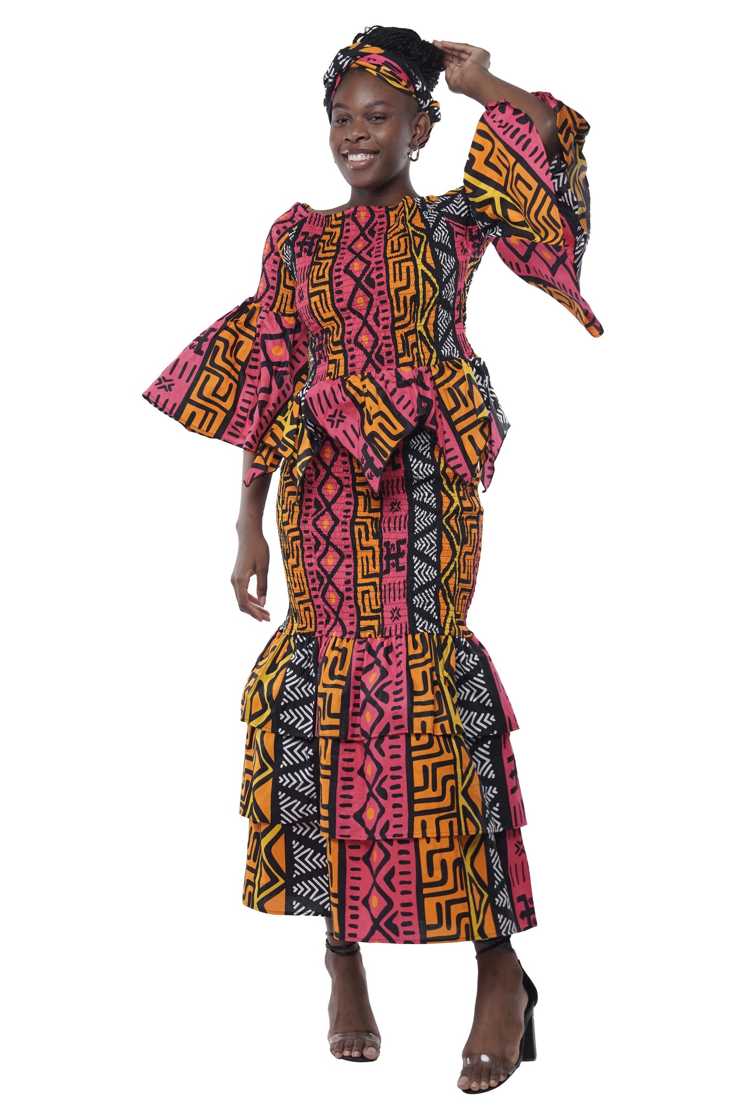 African Zig Zag Hem Top and Fish Tail Skirt Set