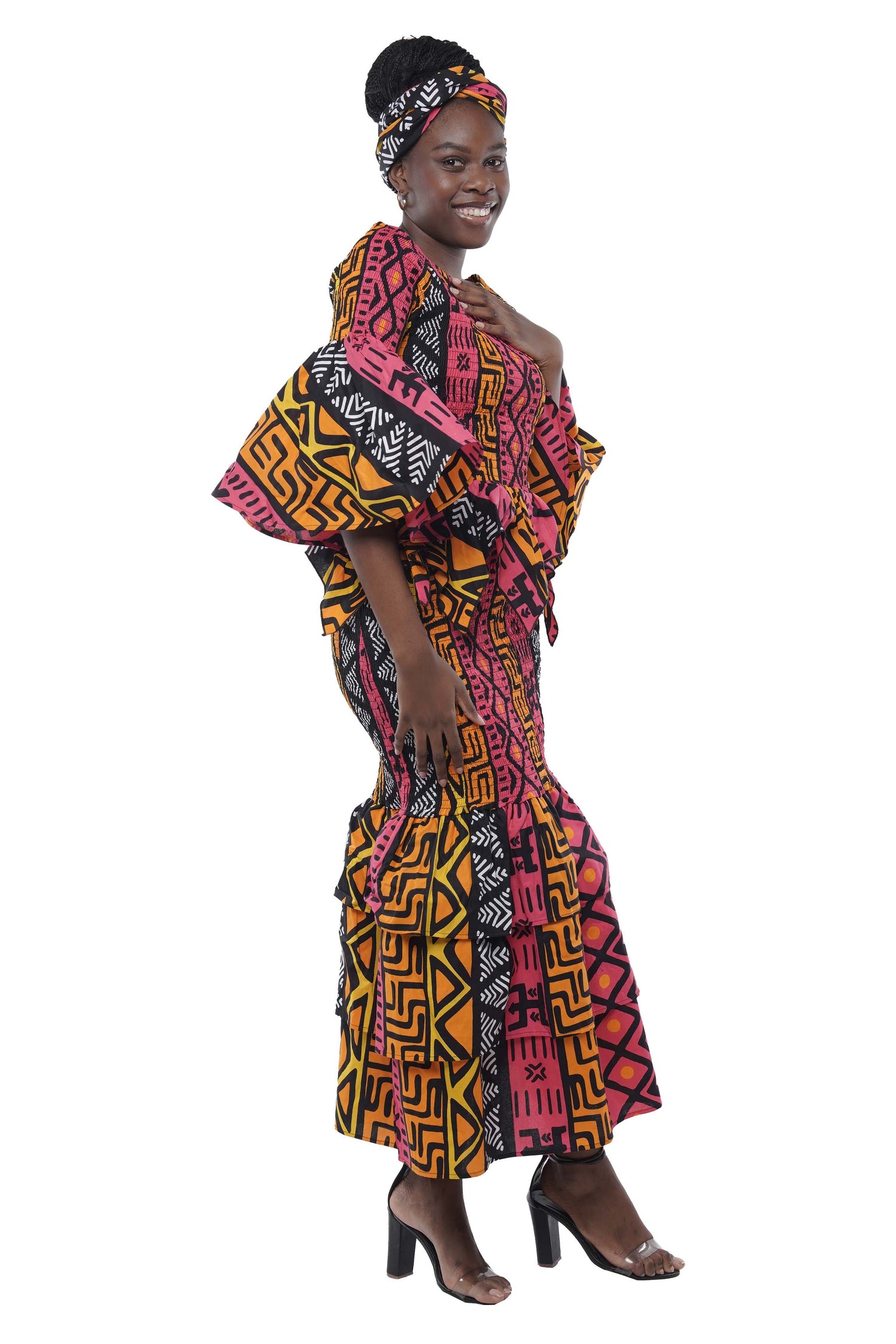 African Zig Zag Hem Top and Fish Tail Skirt Set