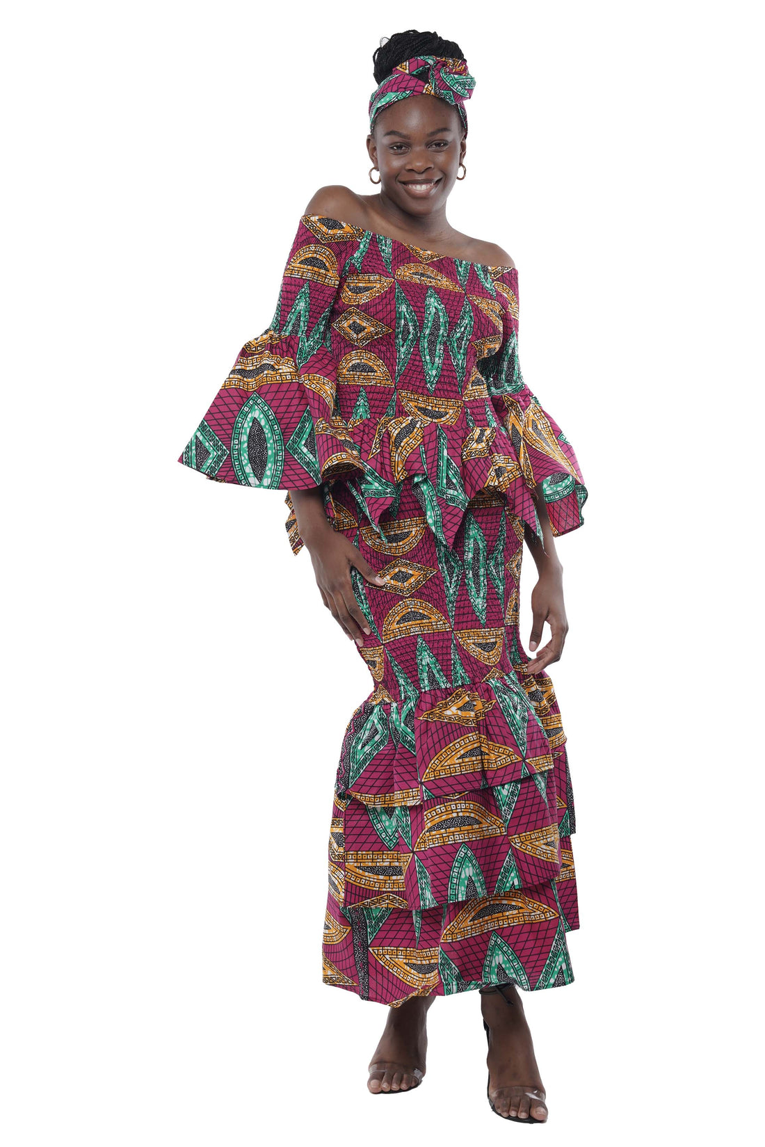 African Zig Zag Hem Top and Fish Tail Skirt Set