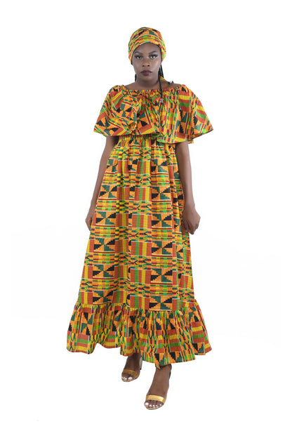 Ankara Printed Fit and Flare Maxi Dress