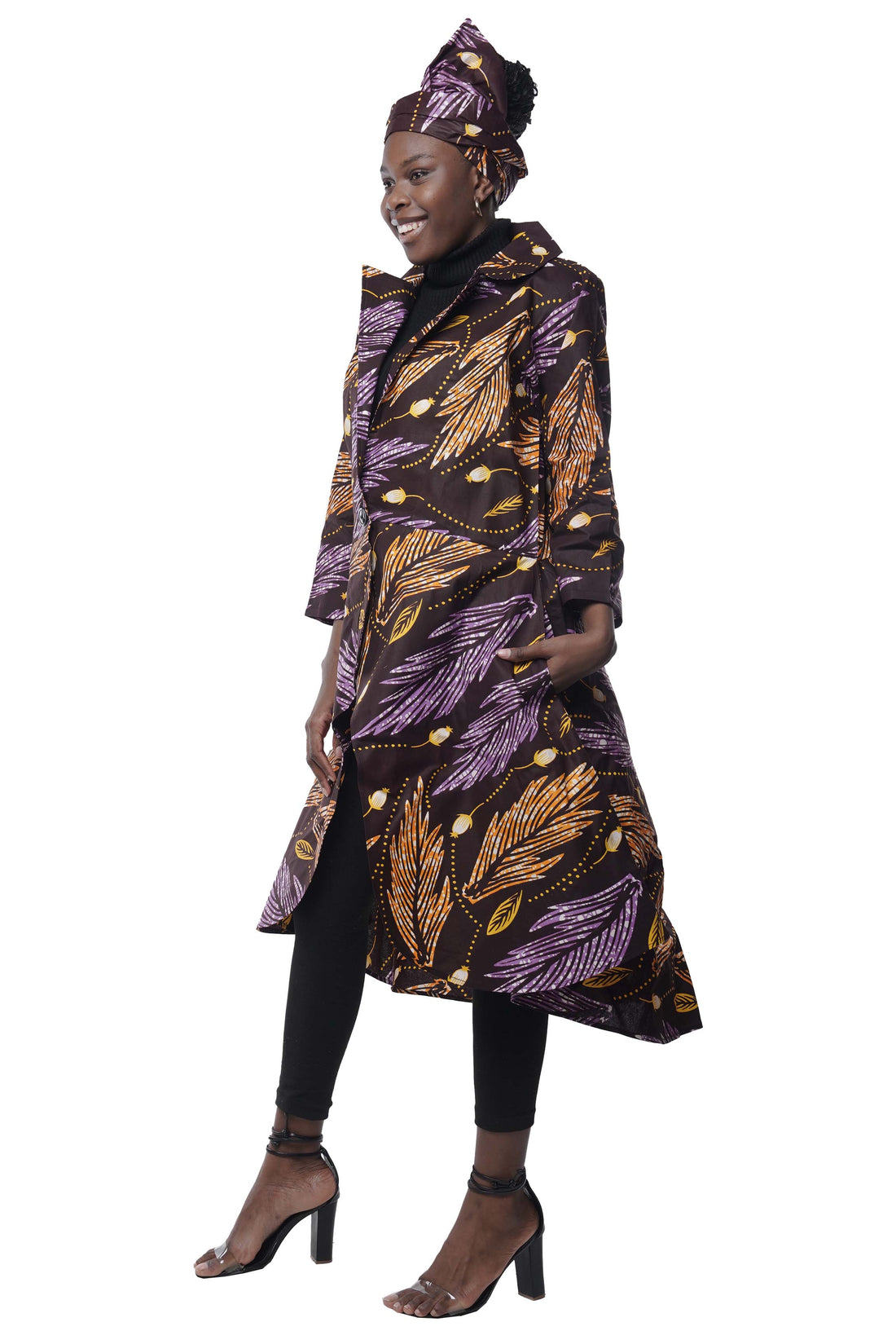 African High Low Jacket Trench Coat Kimono Duster 100% Cotton with Belt &amp; Wrap