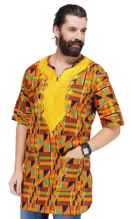 African Gold Embroidered Dashiki Shirt