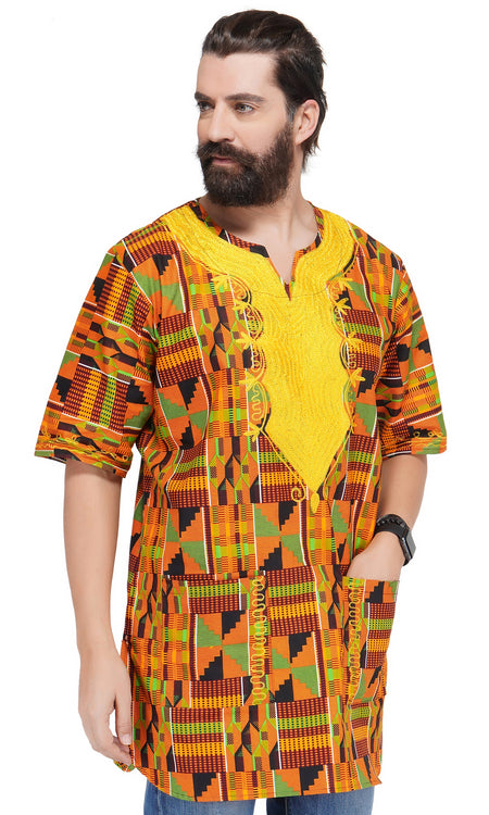 African Gold Embroidered Dashiki Shirt