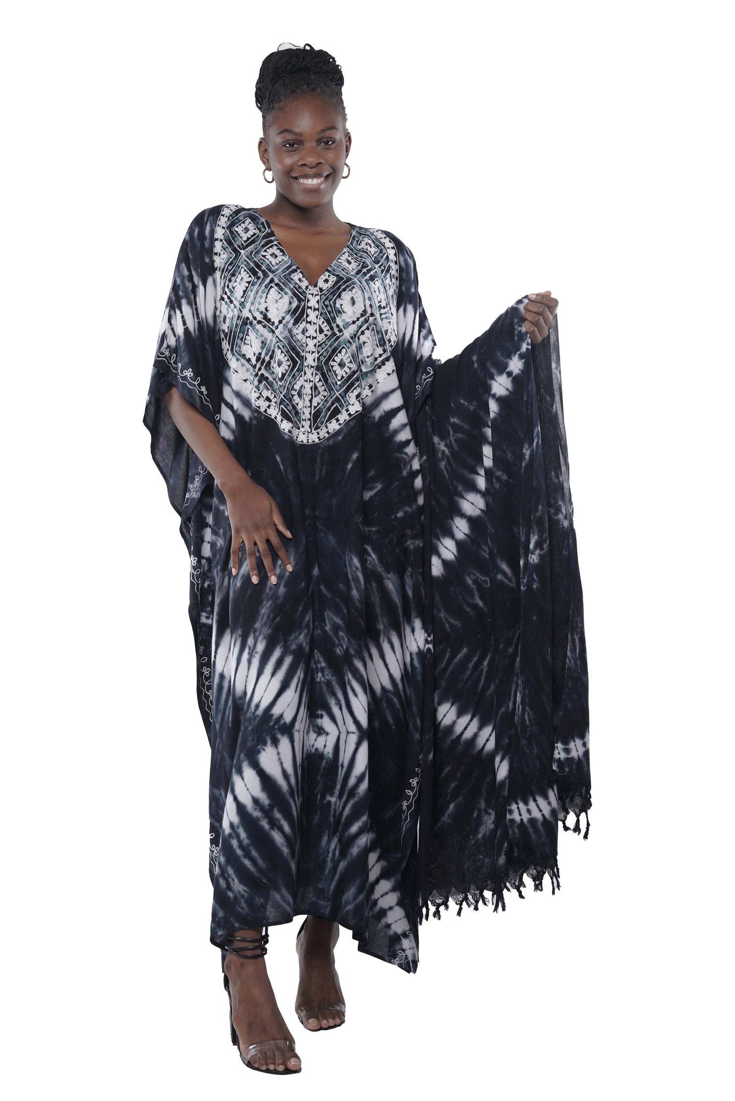 Embroidered Tie &amp; Dye Kaftan