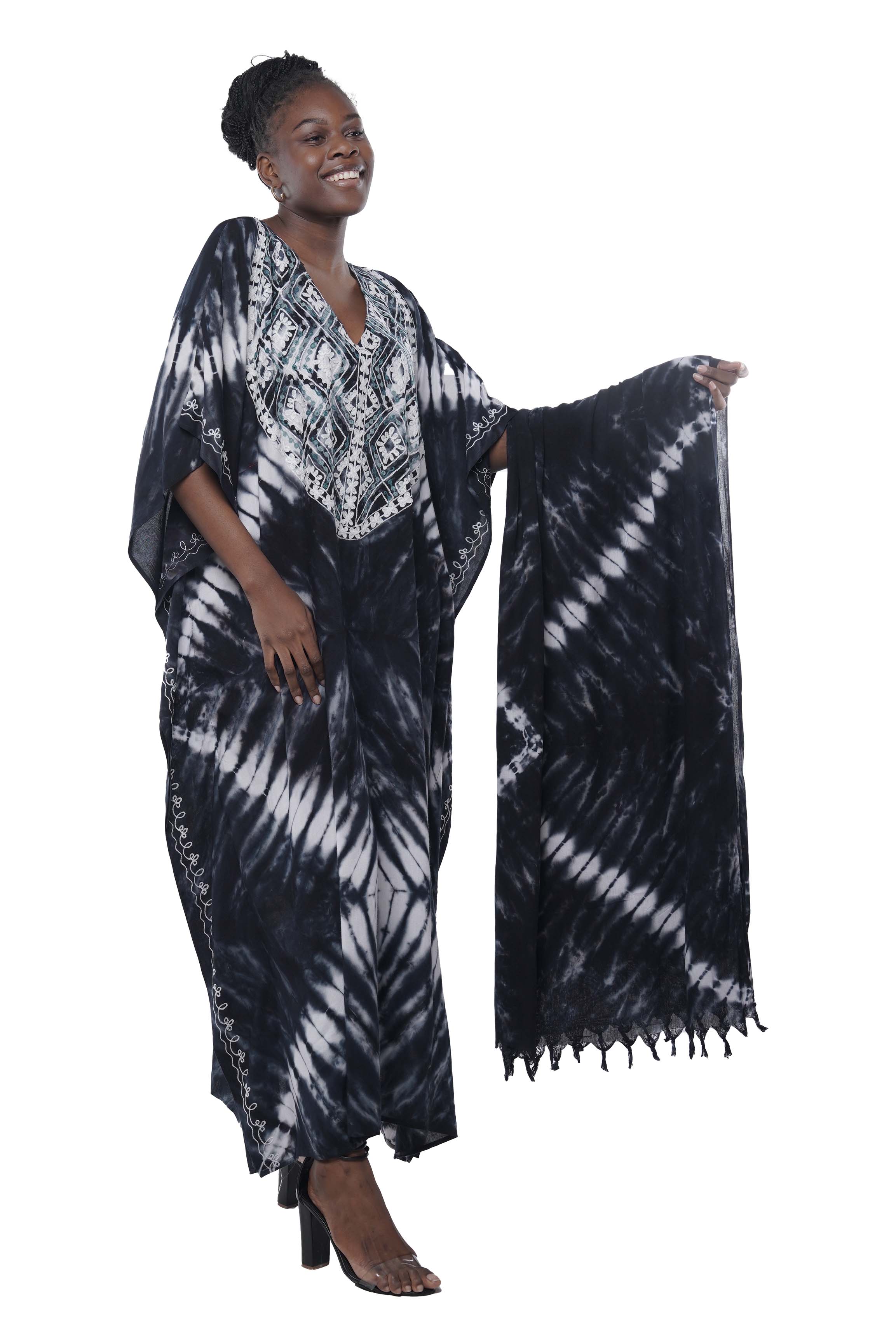 Embroidered Tie &amp; Dye Kaftan