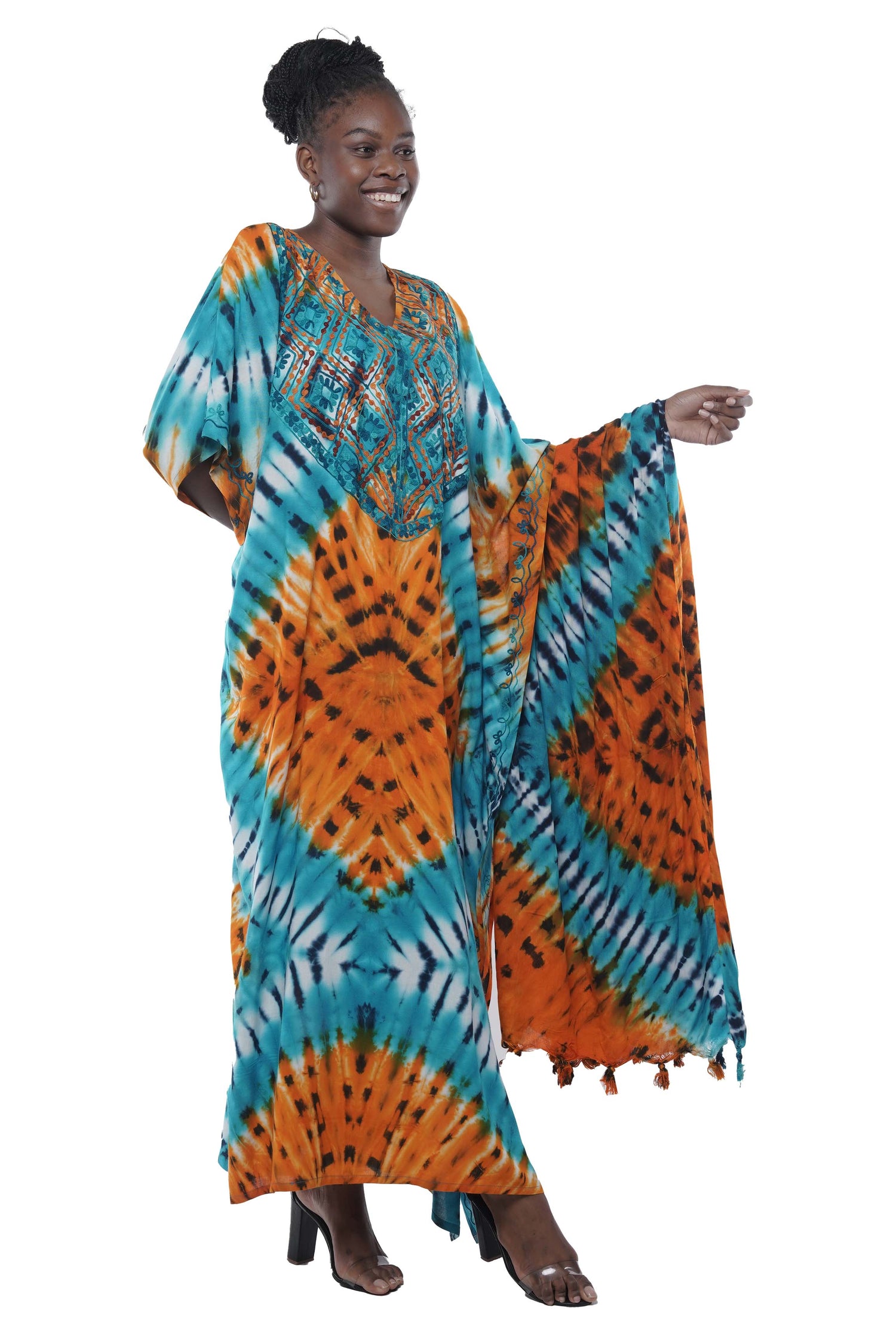 Embroidered Tie Dye Kaftan with Stole Afrocentric Dress Satsuma African Clothing Embroidered Tie Dye Kaftan with Stole Afrocentric Dress Satsuma African Clothing