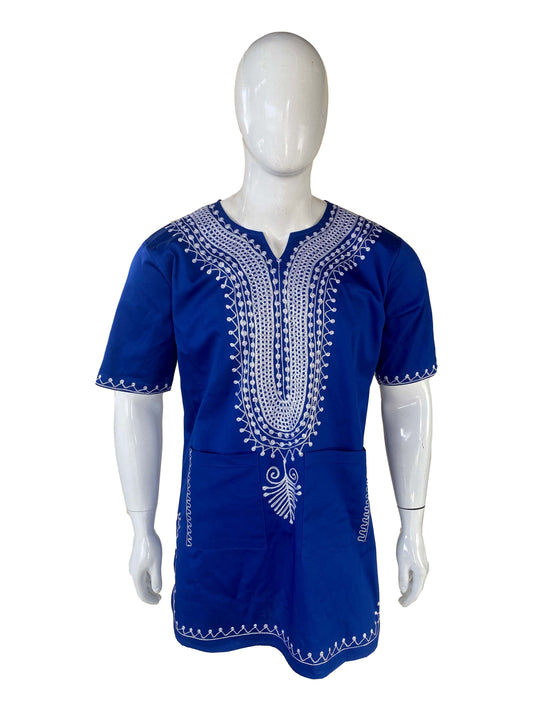 Blue & White Embroidered Shirt For Men
