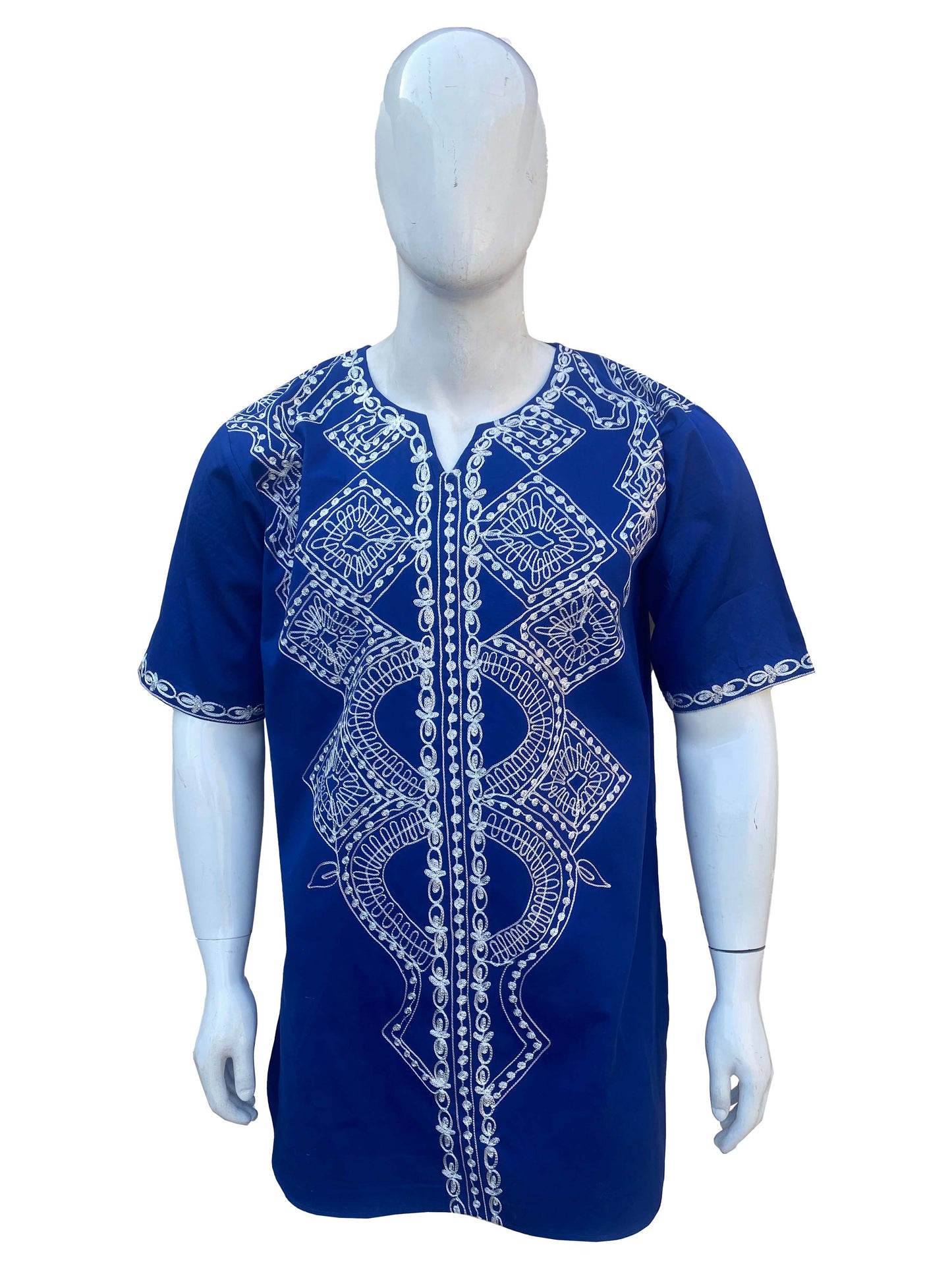Blue and White Embroidered Shirt For Men