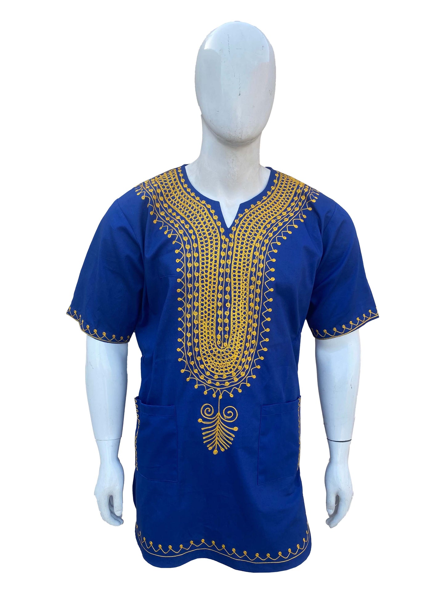 Blue & Gold Embroidered Shirt For Men