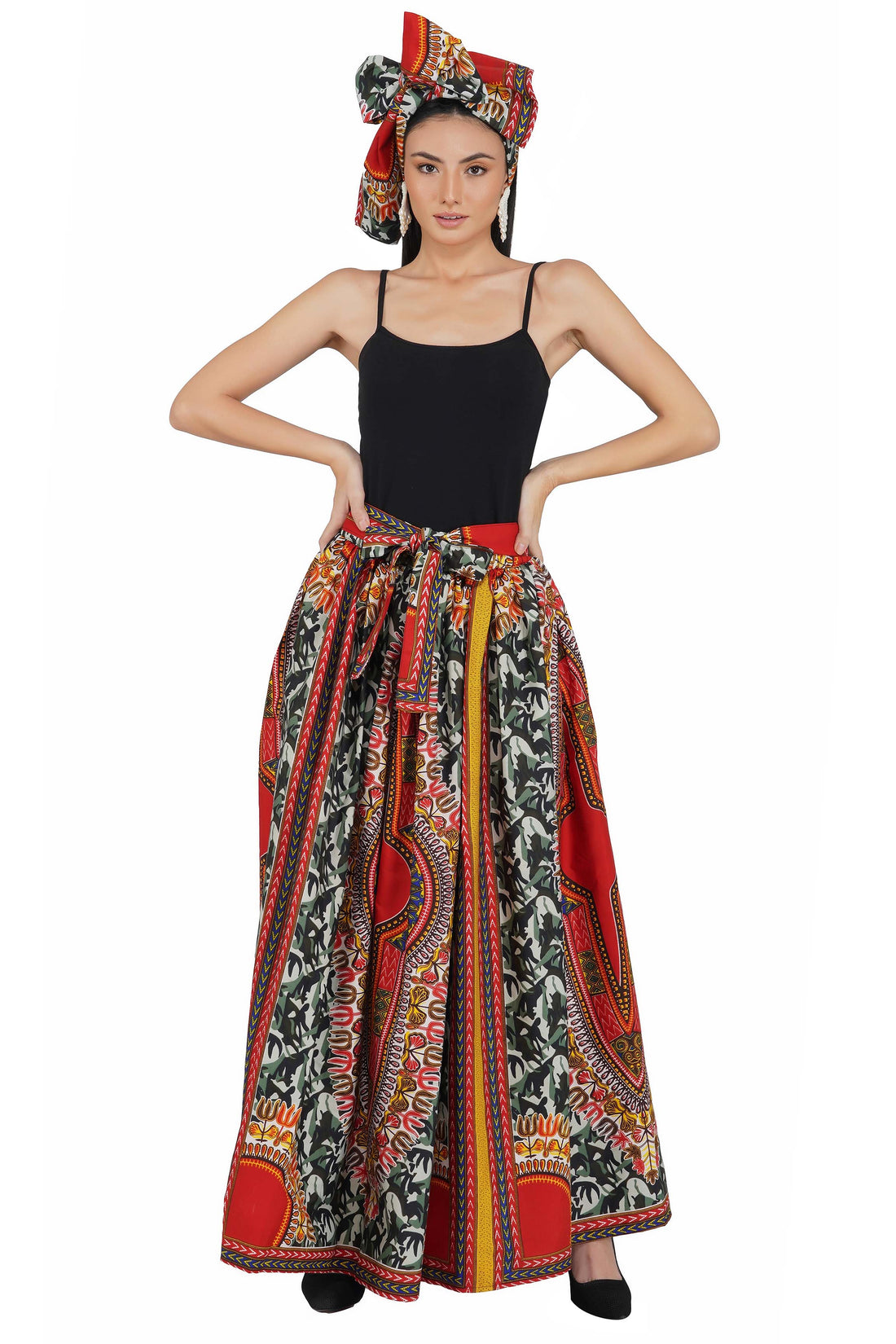 Dashiki Camouflage Long Maxi Skirt