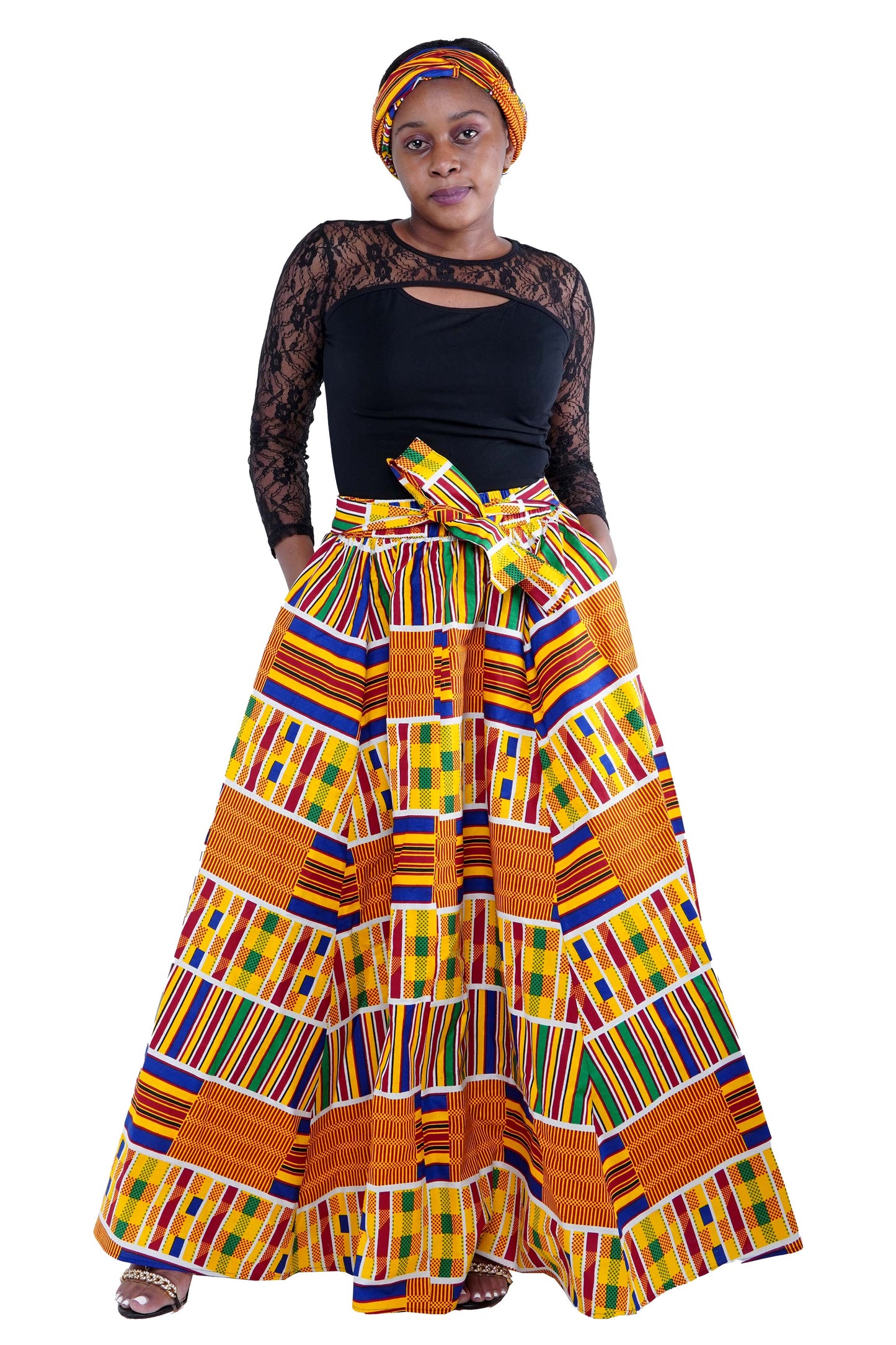 African Print Long Maxi Skirt With Matching Face Mask