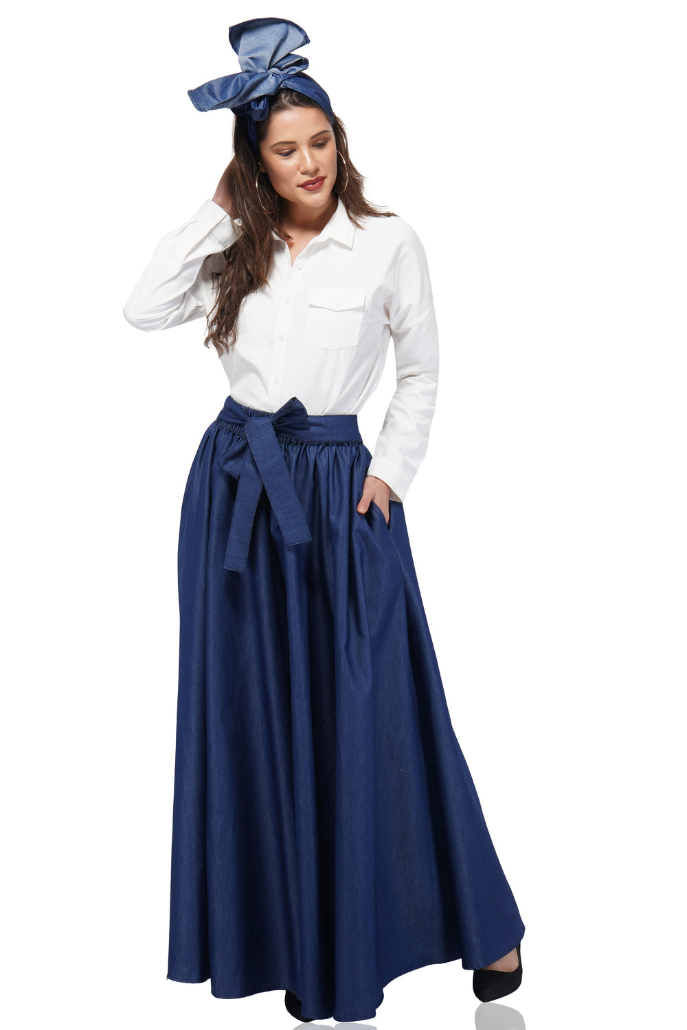 Indigo Denim Long maxi Skirt