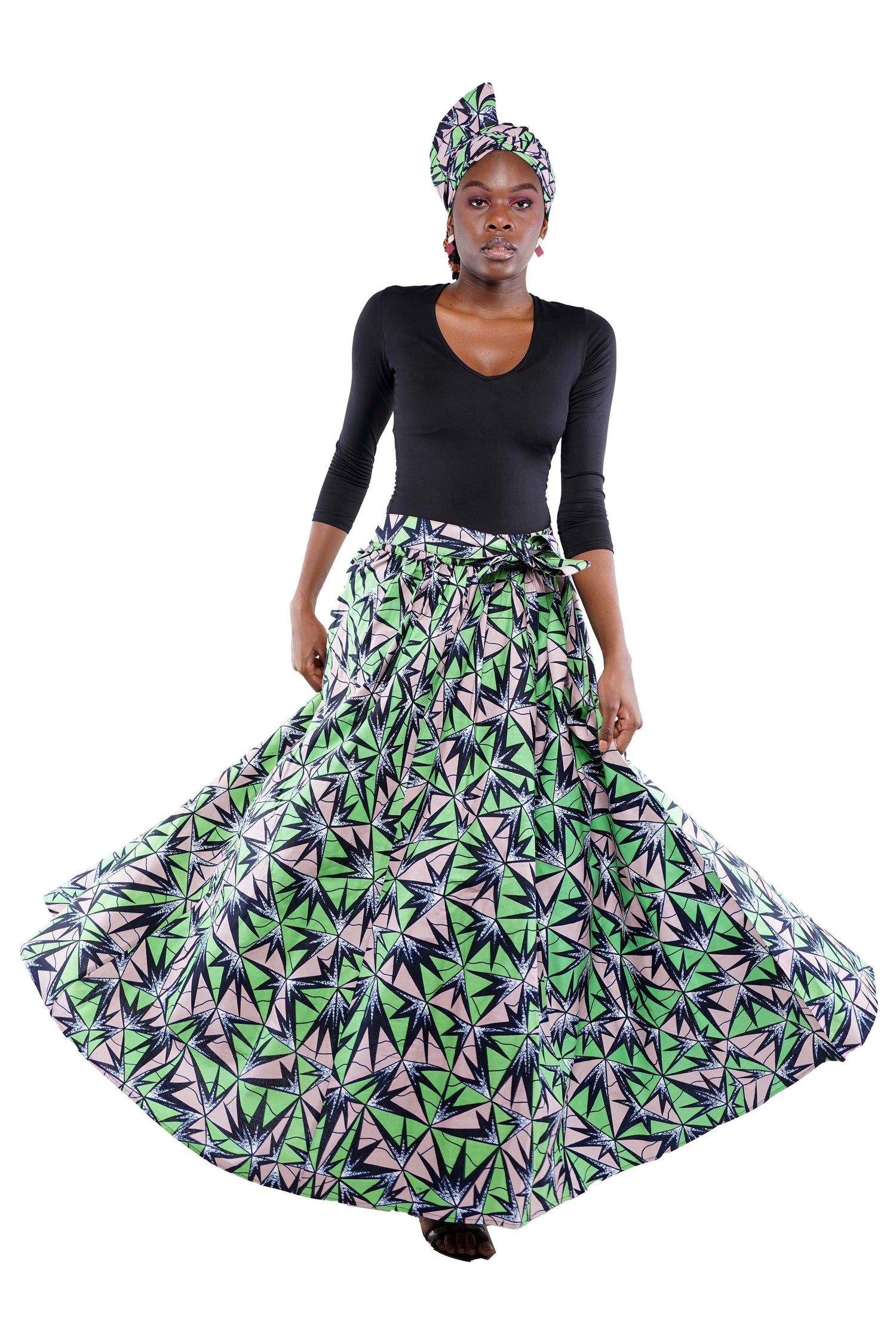 Ankara Long Maxi Skirt With Matching Face Mask