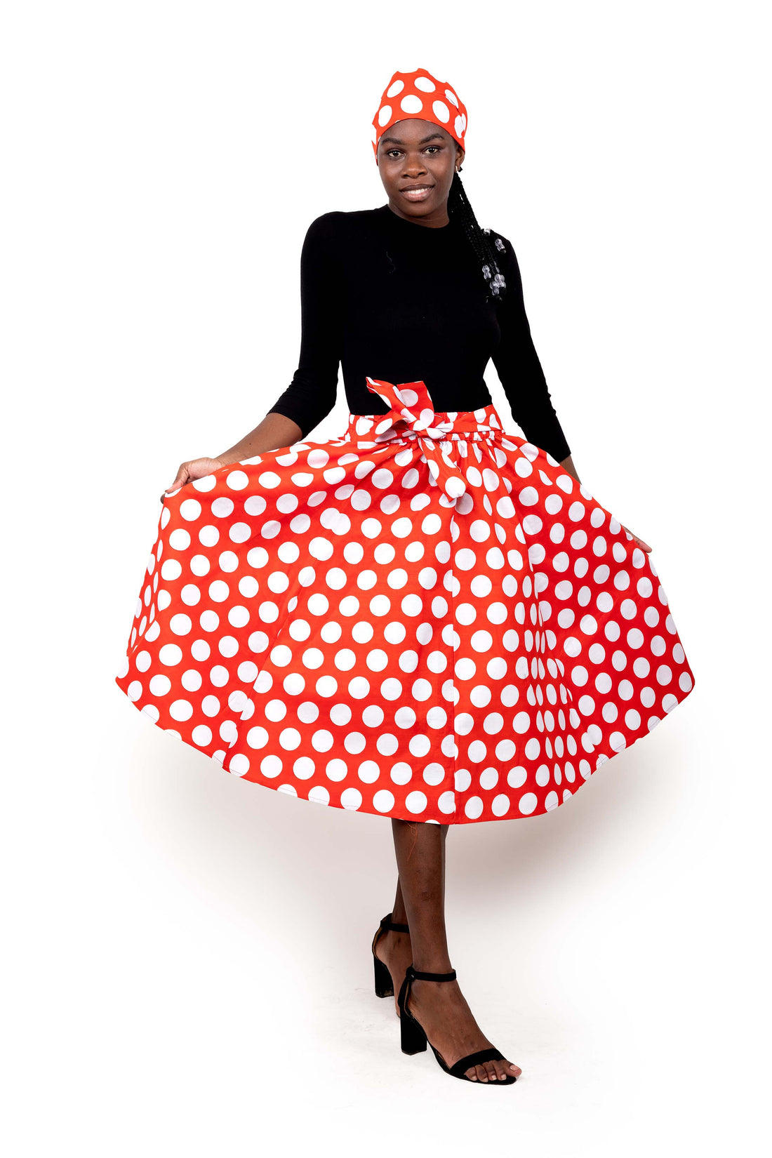 Orange Polka Dots Midi Skirt