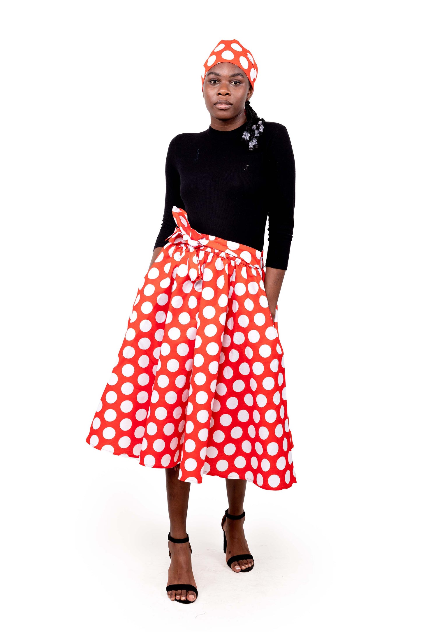 Orange Polka Dots Midi Skirt