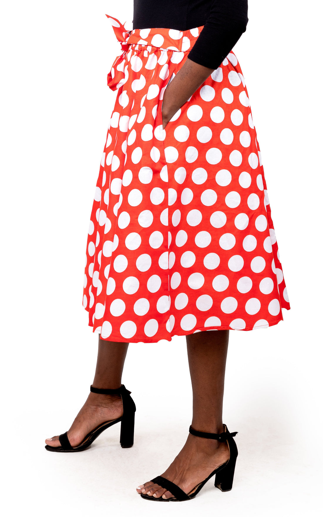 Orange Polka Dots Midi Skirt