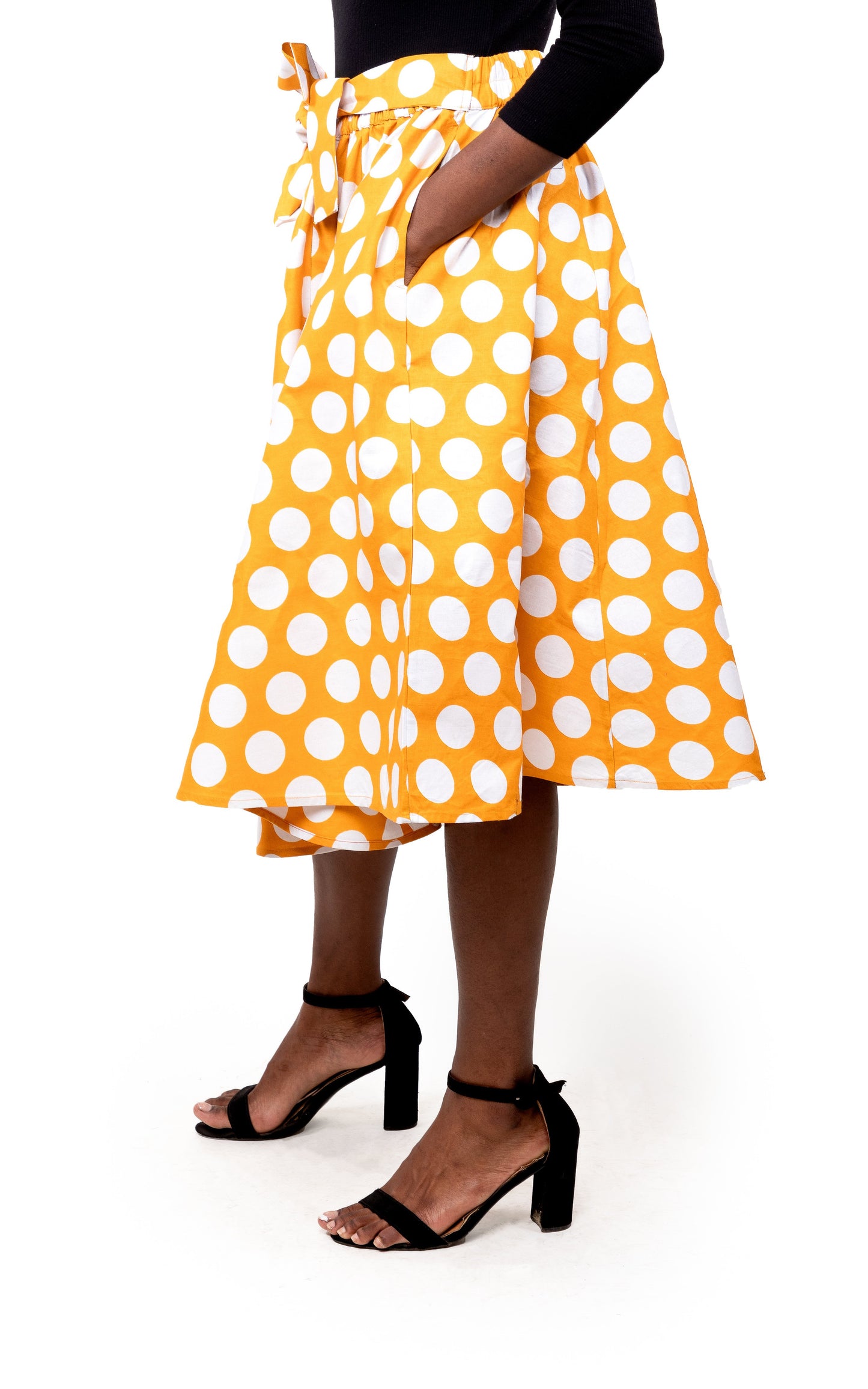 Yellow Polka Dots Midi Skirt