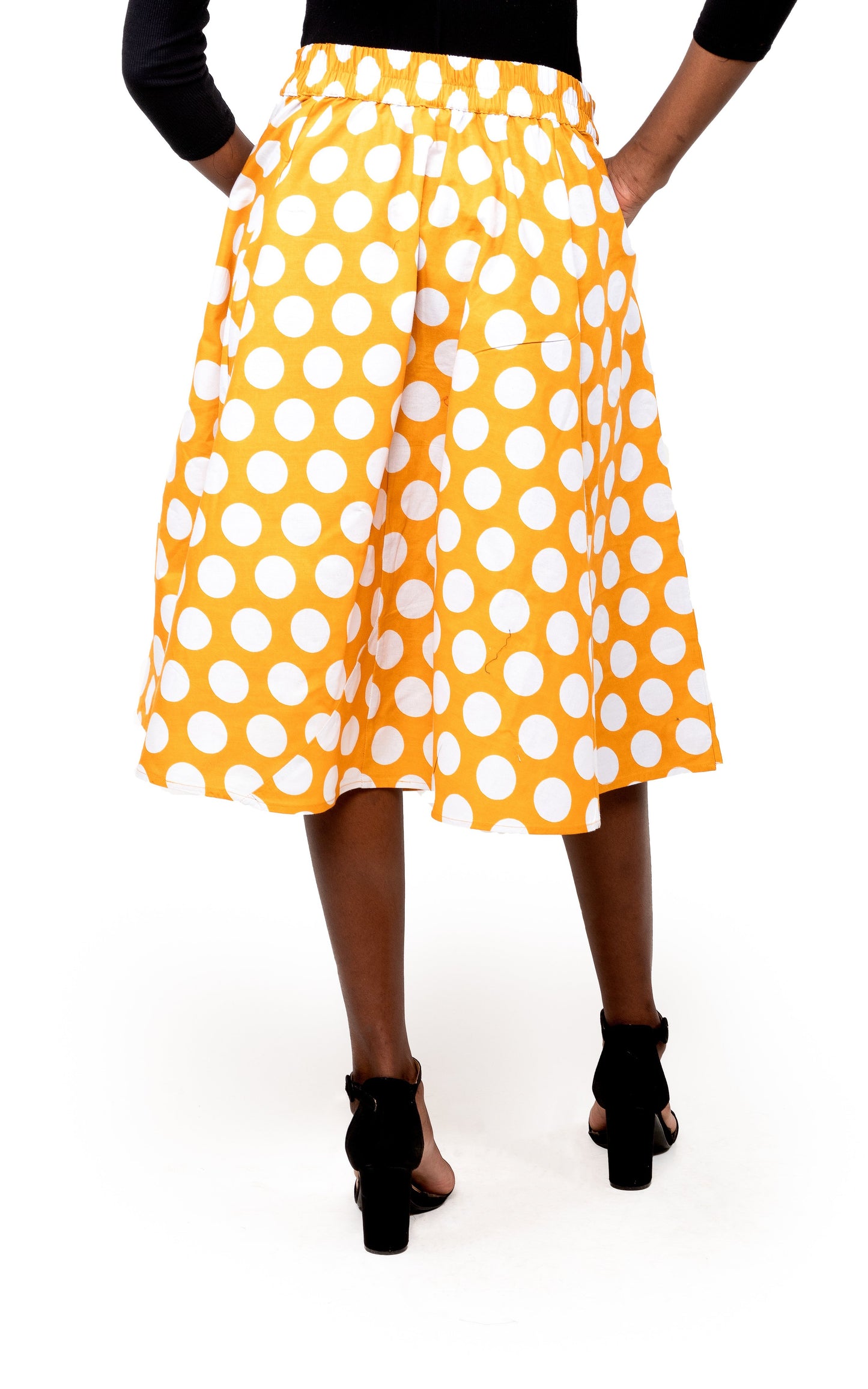 Yellow Polka Dots Midi Skirt