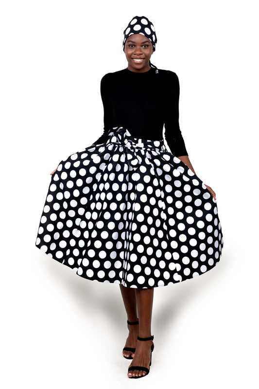 Black Polka Dots Midi Skirt
