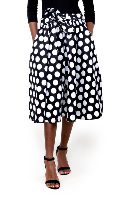 Black Polka Dots Midi Skirt
