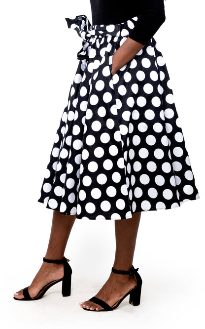 Black Polka Dots Midi Skirt