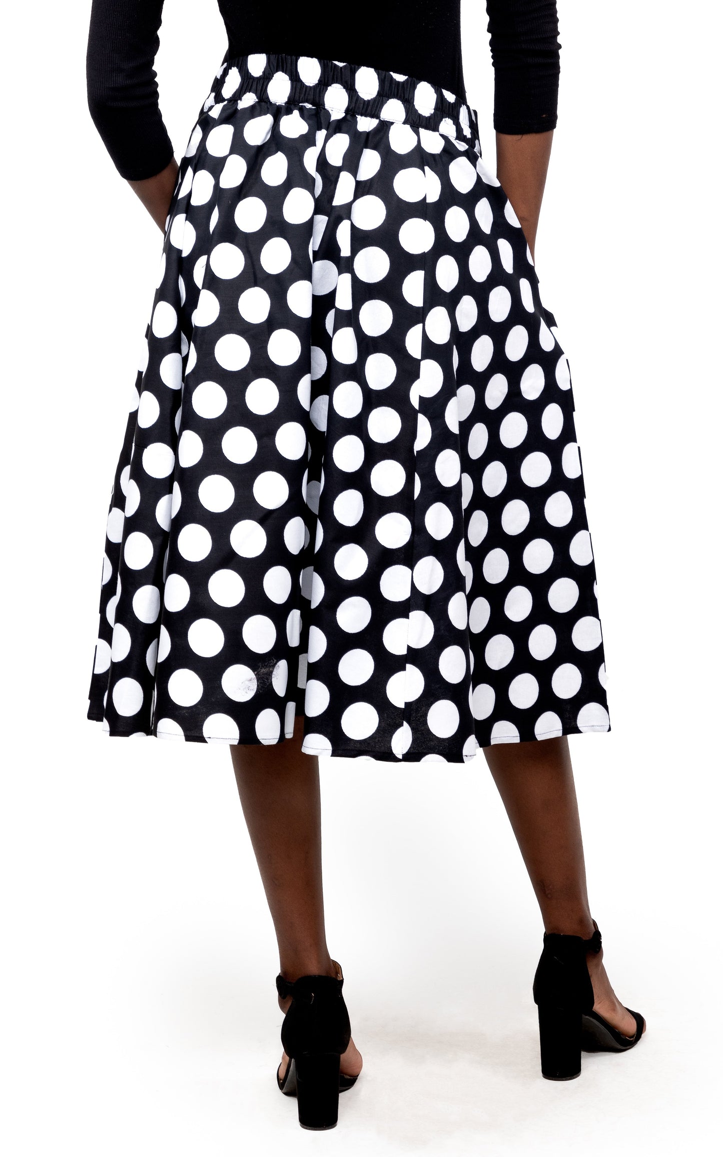 Black Polka Dots Midi Skirt
