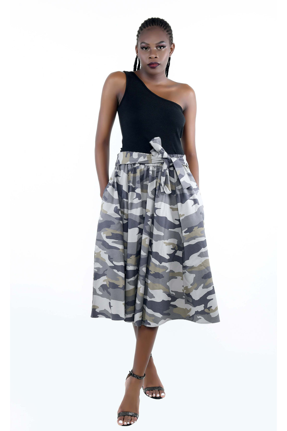 White Camouflage Midi Skirt