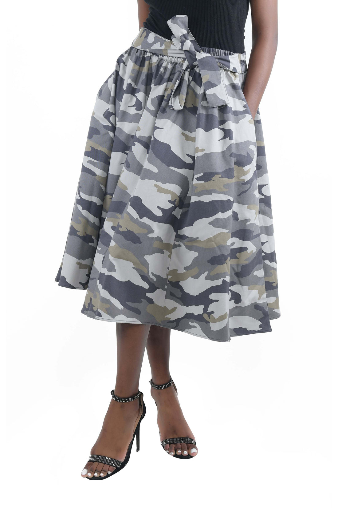 White Camouflage Midi Skirt
