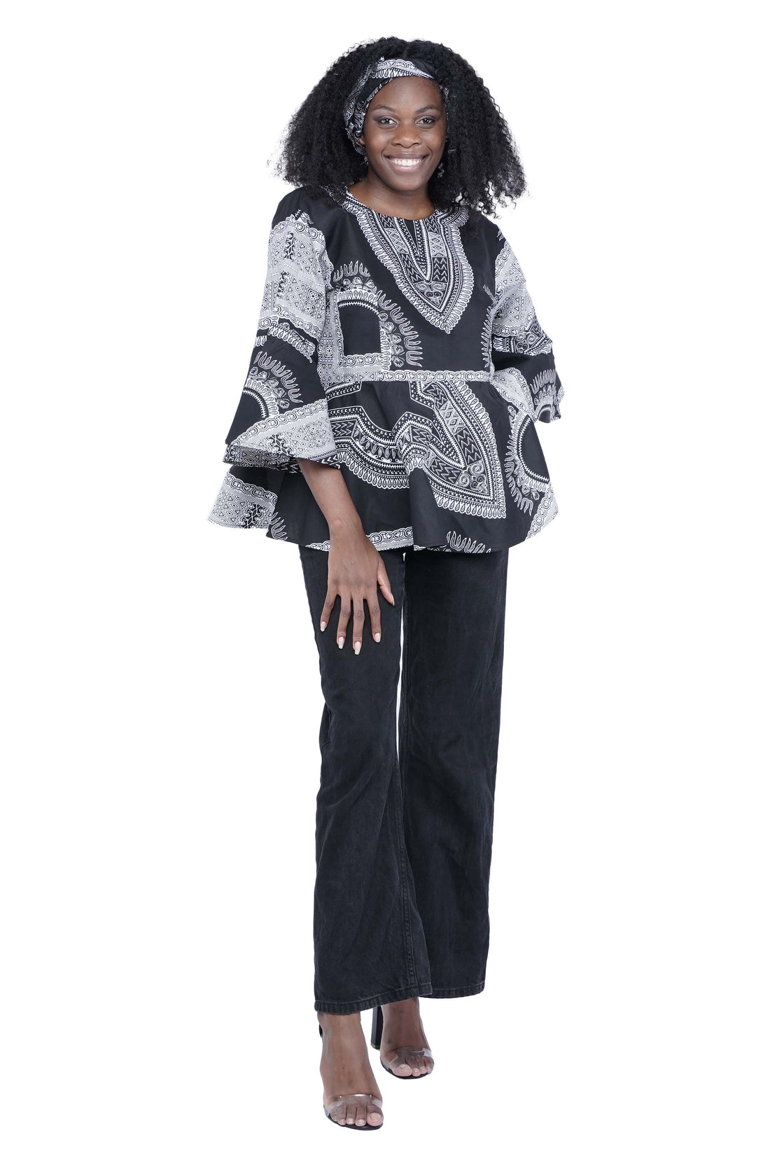 B&amp;W Dashiki Umbrella Sleeve Blouse