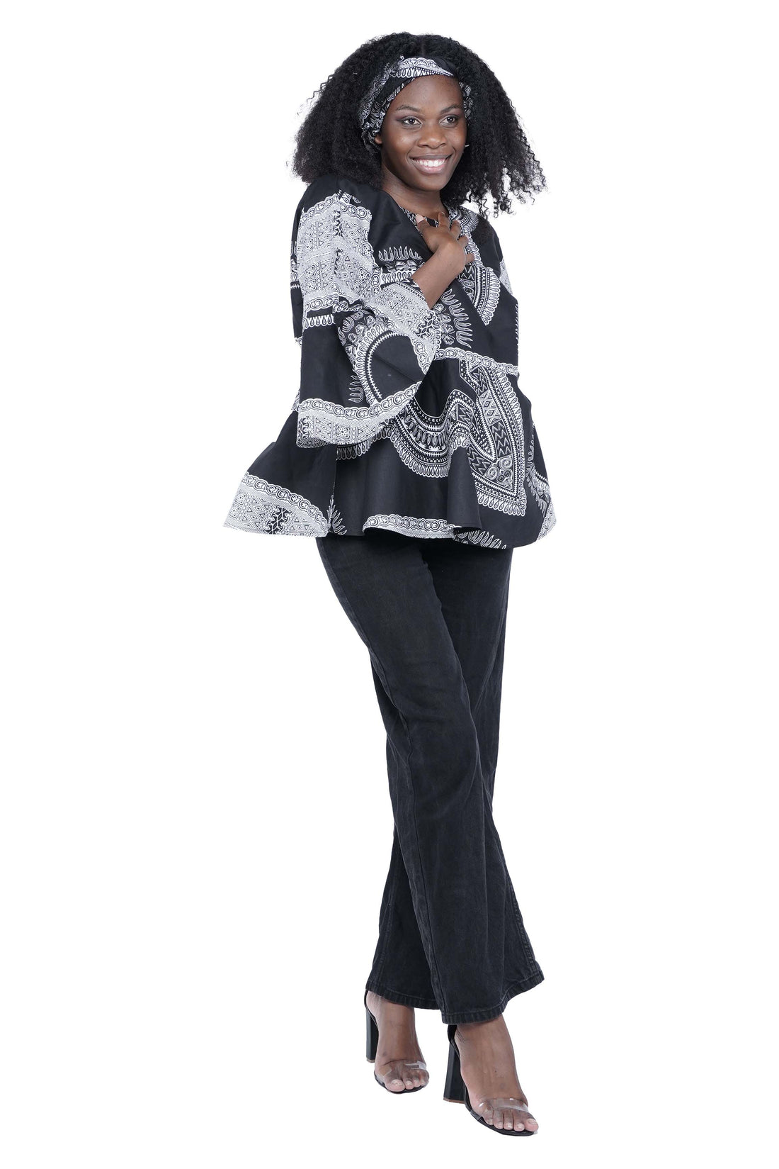 B&amp;W Dashiki Umbrella Sleeve Blouse