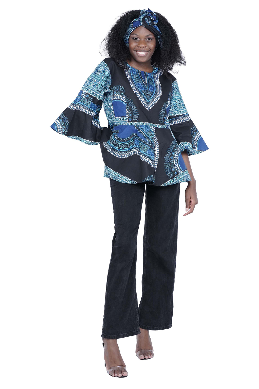 Black Dashiki Umbrella Sleeve Blouse