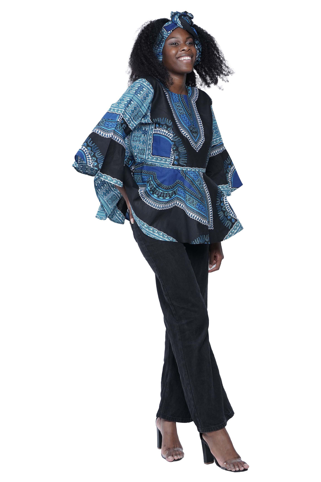 Black Dashiki Umbrella Sleeve Blouse