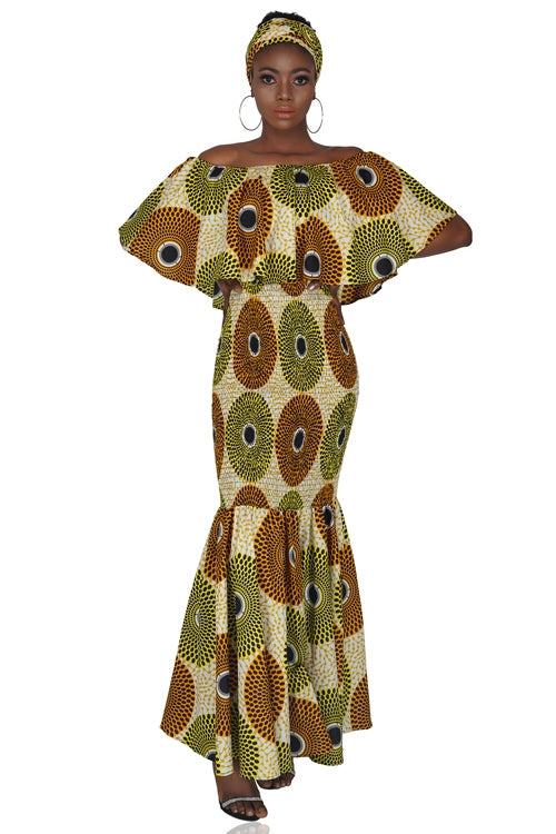 Ankara Circle Print Long Smoked Mermaid/Fish Tail Dress