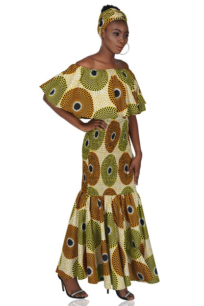 Ankara Circle Print Long Smoked Mermaid/Fish Tail Dress