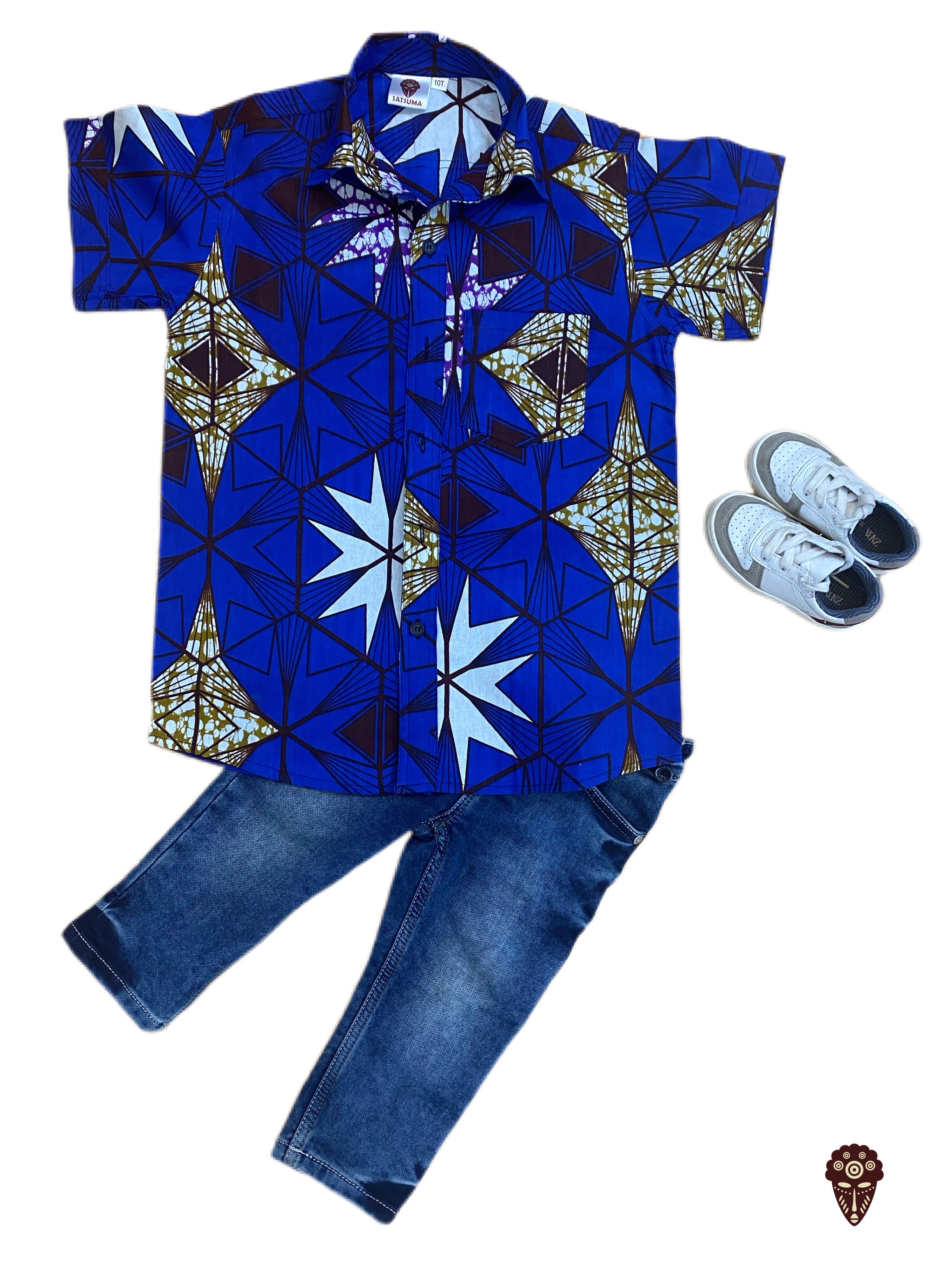 Blue Ankara Shirt For Boys