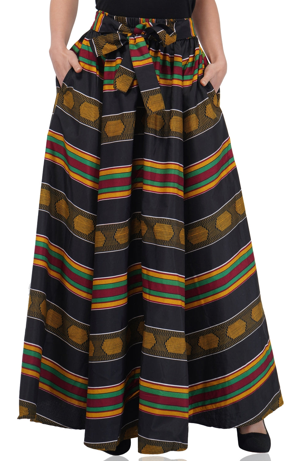 African Long Maxi Skirt 100% Cotton w/ Pockets & Headwrap One Size 41” Length