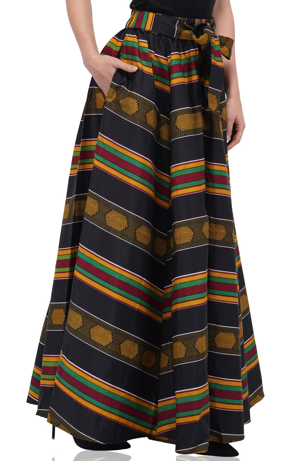 African Long Maxi Skirt 100% Cotton w/ Pockets & Headwrap One Size 41” Length