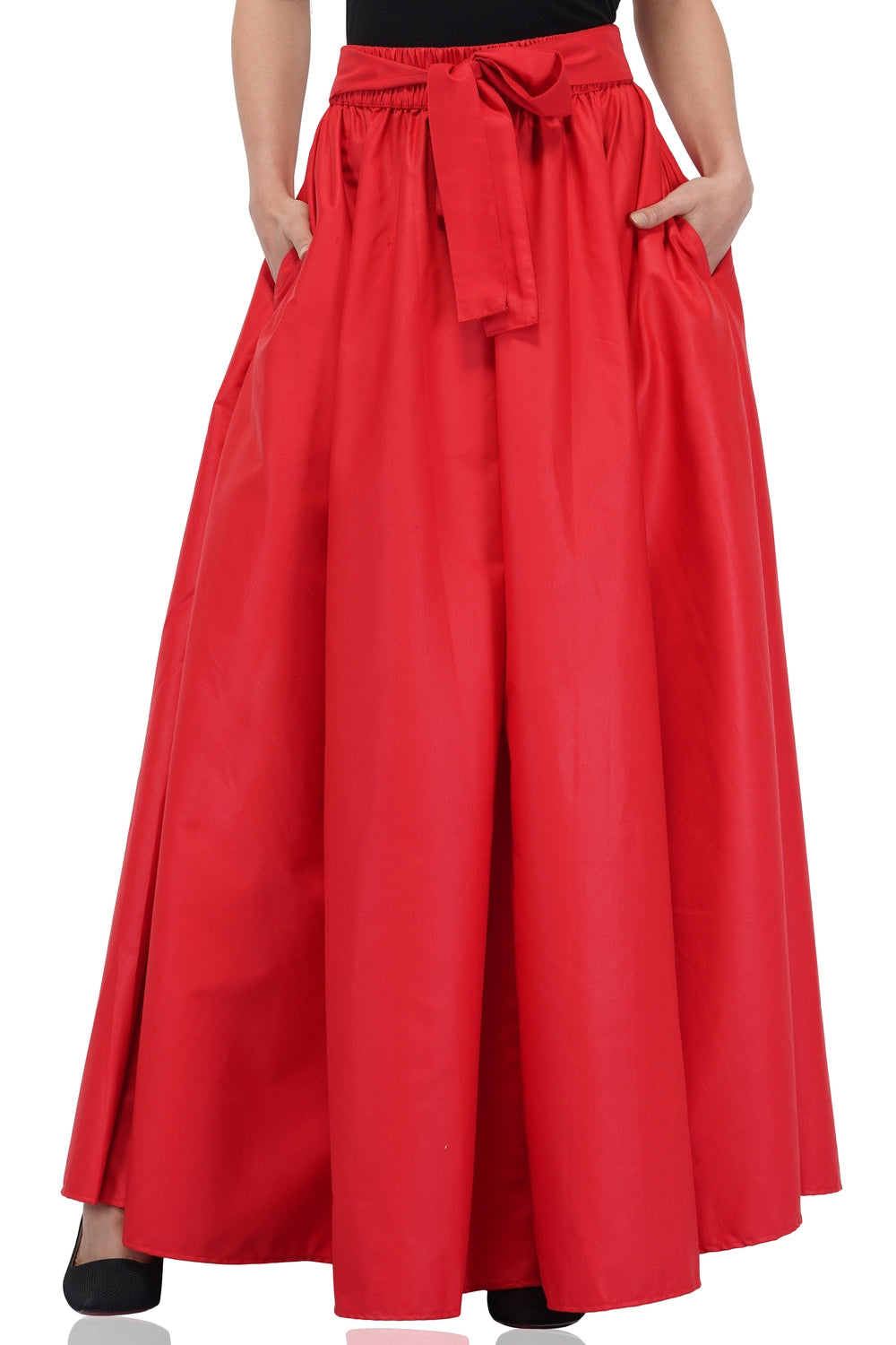 Solid Red Long Maxi Skirt
