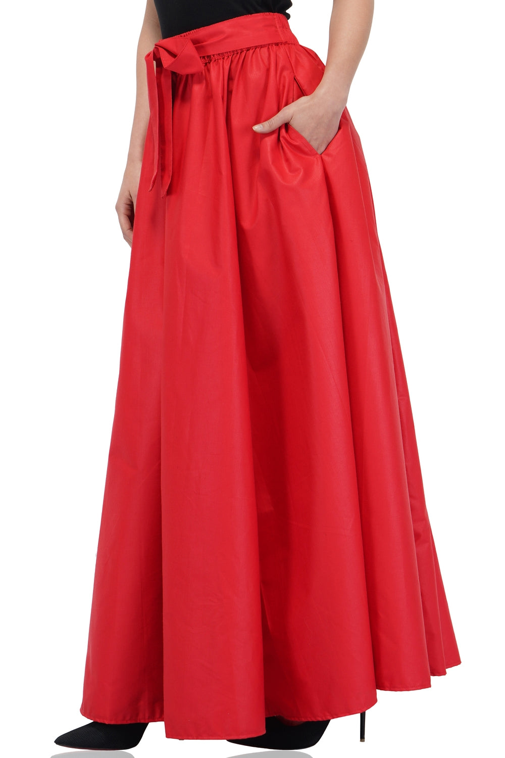 Solid Red Long Maxi Skirt