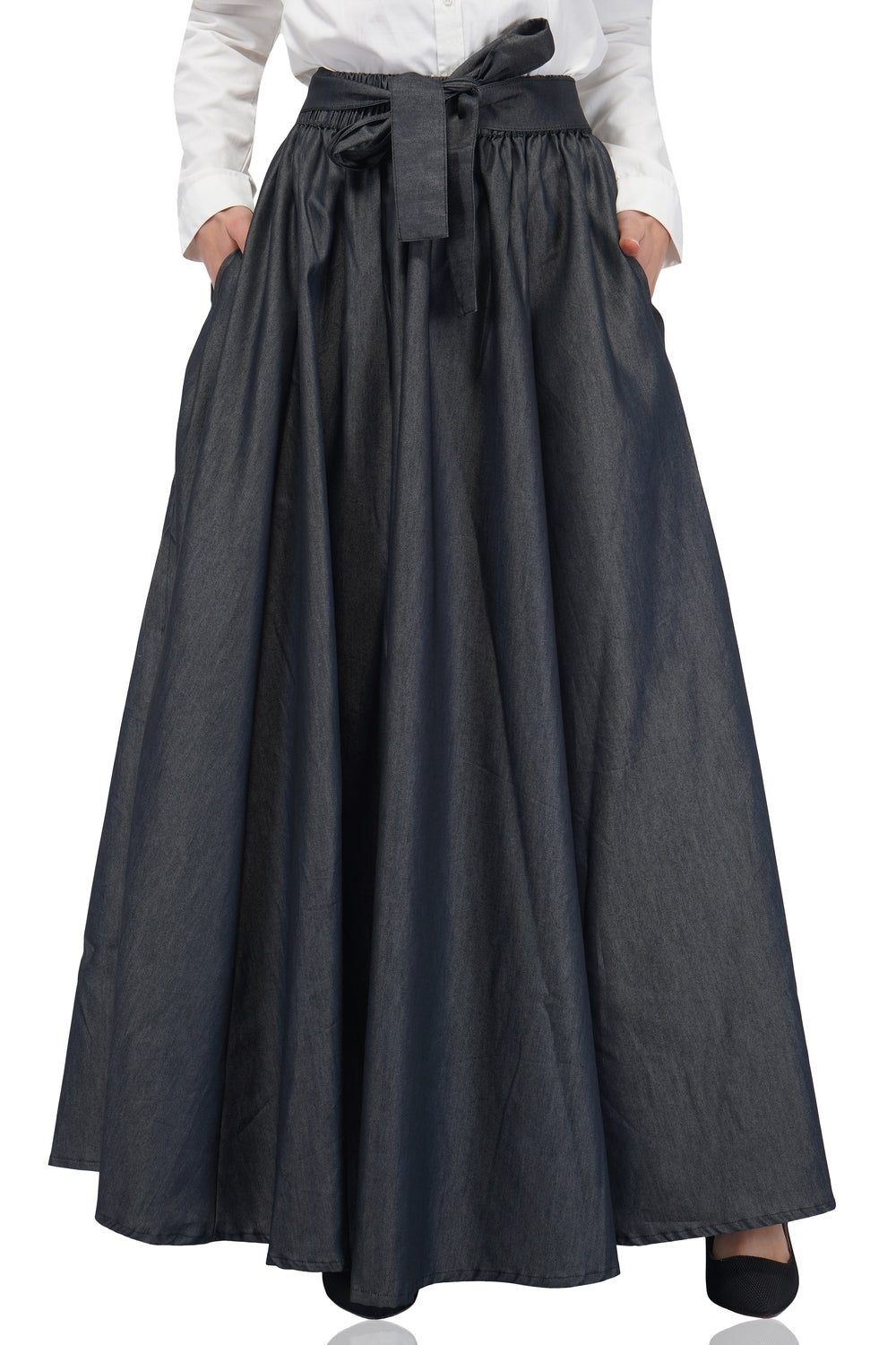 Smoke Grey Denim Long maxi Skirt