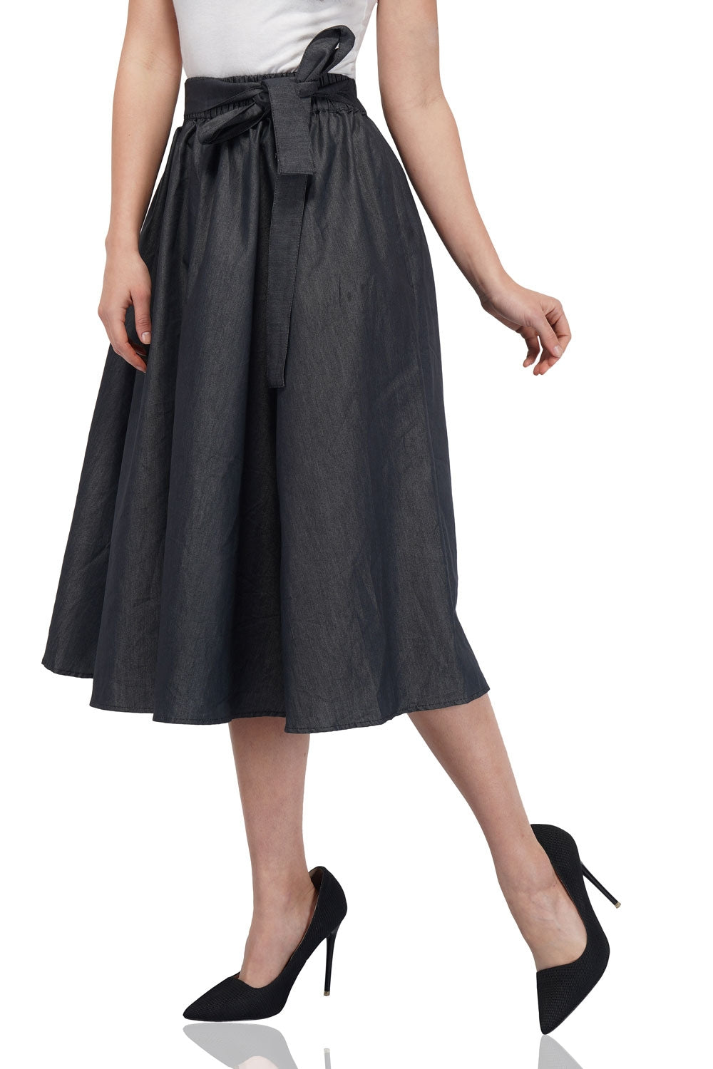 Smoke Grey Denim Midi Skirt