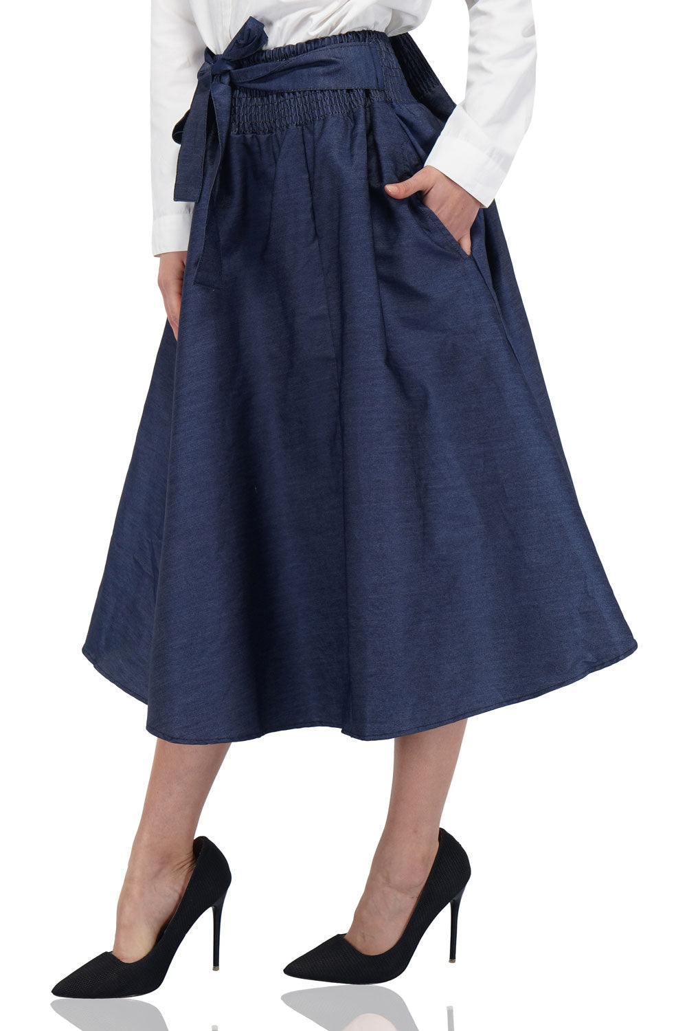 Indigo Denim Midi Skirt