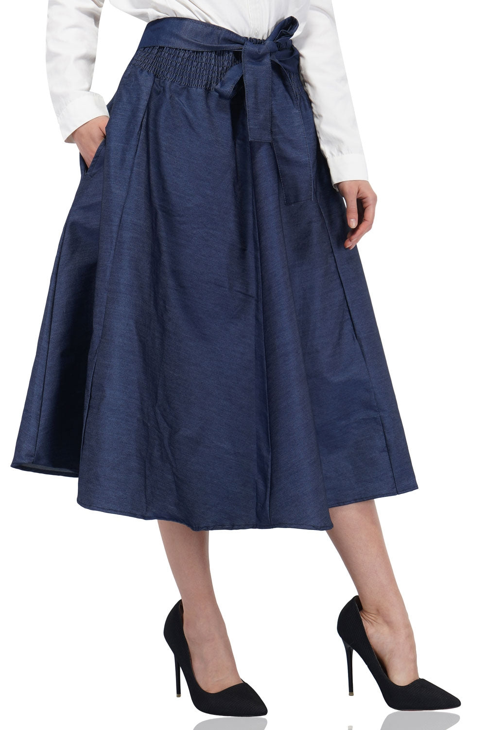 Indigo Denim Midi Skirt